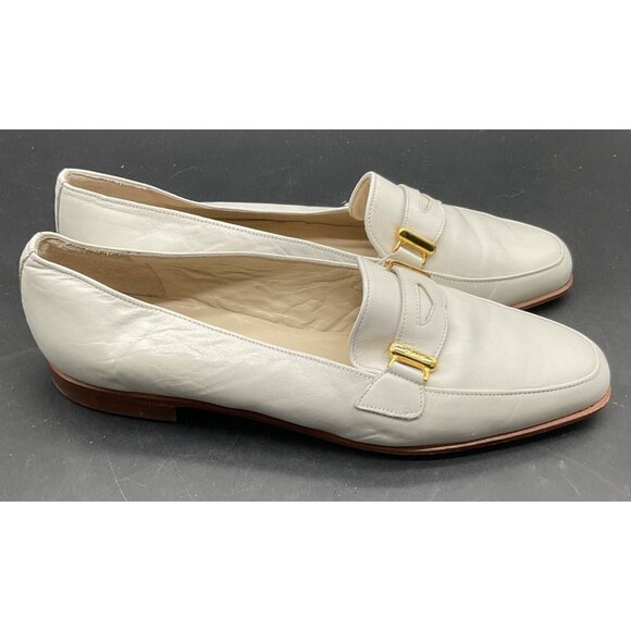 Bally Womens White Leather Loafers With Gold Buckle Detail Size 7 E Switzerland - Picture 4 of 8